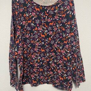 Talbots Women's Navy Deer Print Long Sleeve Top